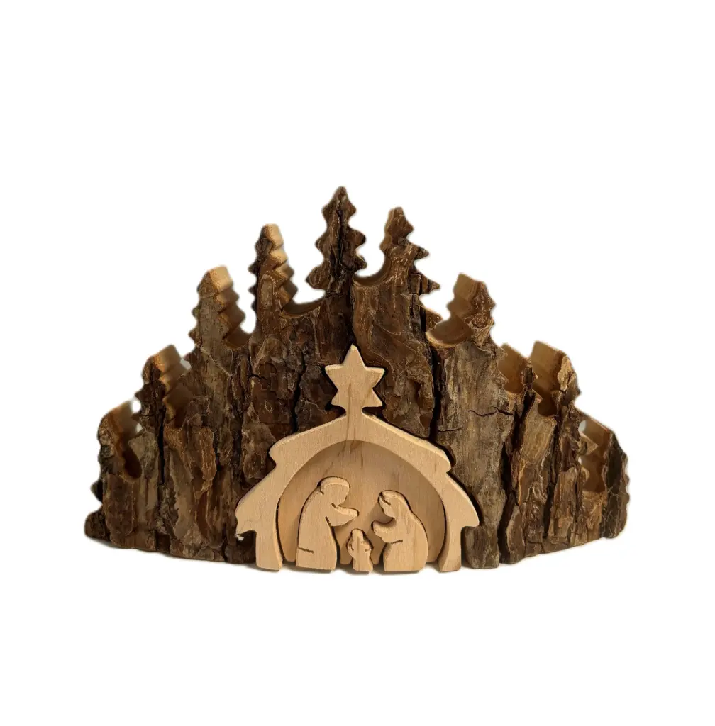 CRÈCHE EMBOITÉE BOIS SAPIN 17CM LONGUEUR