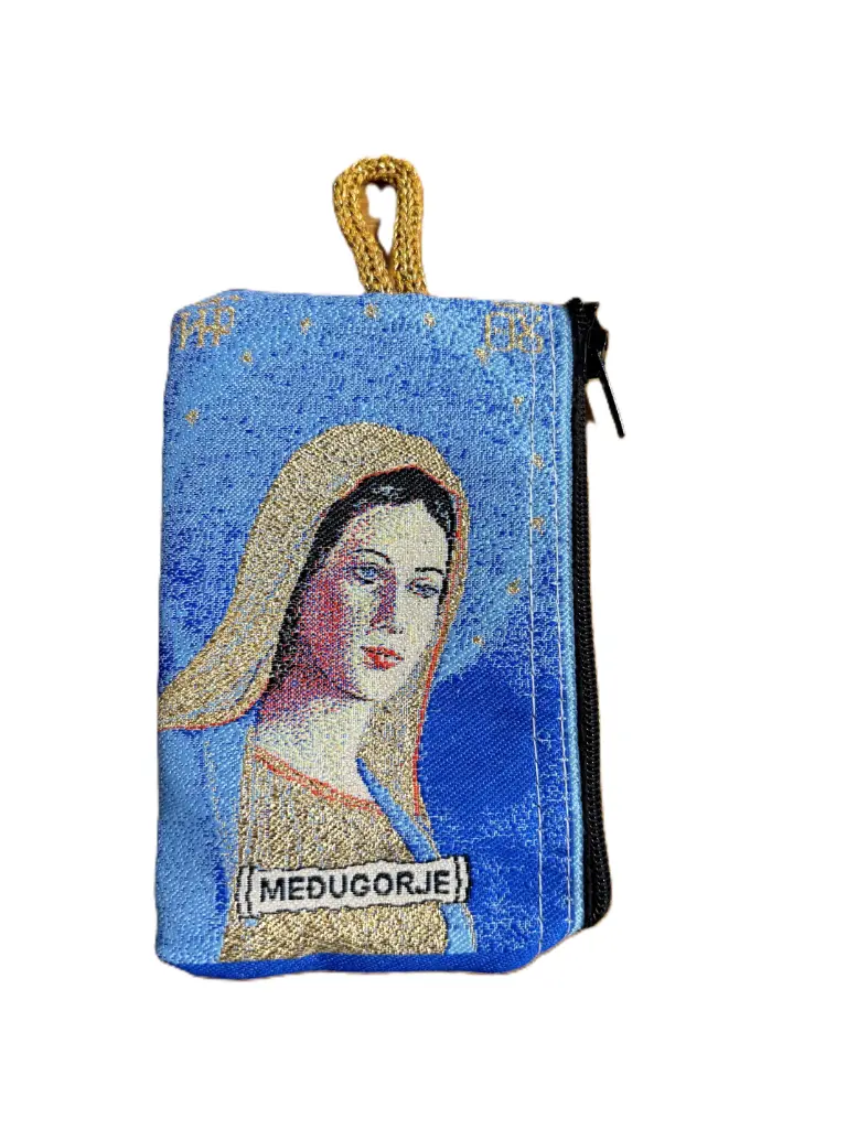 POCHETTE BRODÉE VIERGE DE MEDJUGORJE 11X7CM