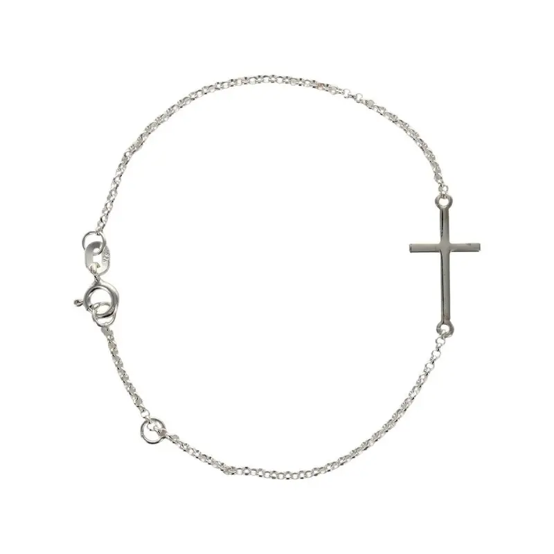 BRACELET EN ARGENT AVEC CROIX SUR CHAINE