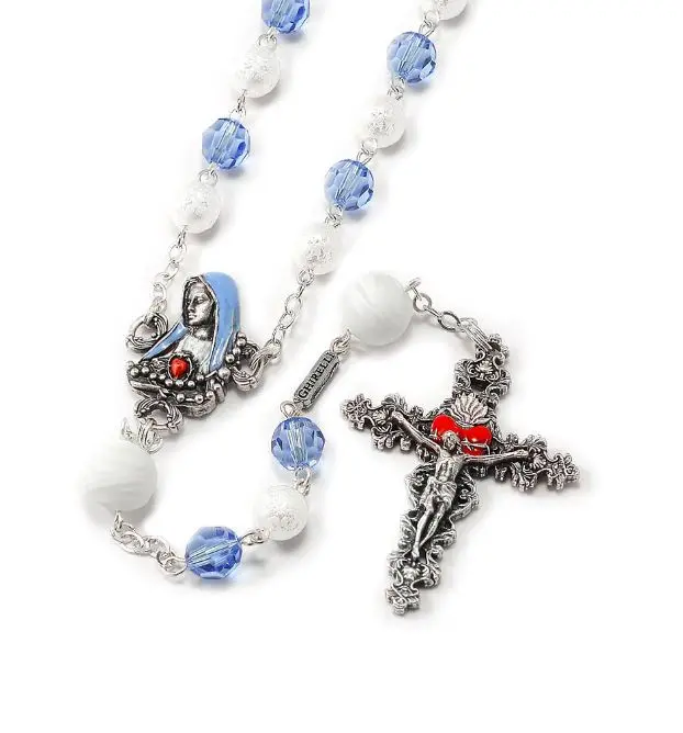 CHAPELET FATIMA - GENUINE MURANO BEADS, BLUE & WHITE