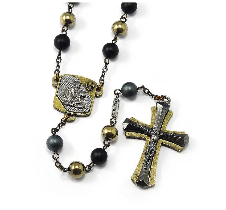 CHAPELET DE SAINT JOSEPH / ROSARY IN BRONZE, BLACK AND HÉMATITE