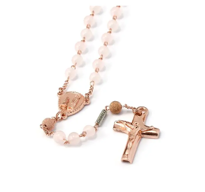 CHAPELET DE LOURDES EN QUARTZ ET OR ROSE
