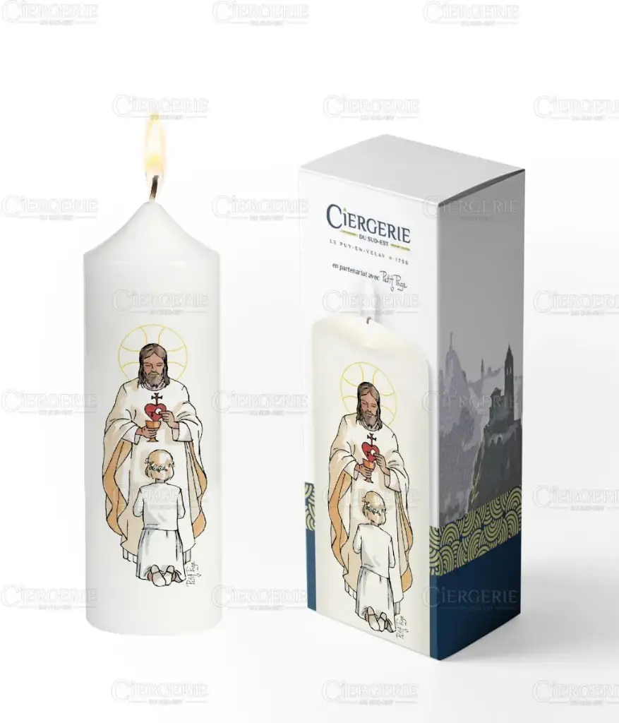 CIERGE PREMIERE COMMUNION BLANC - SEIGNEUR JESUS FILLE BLONDE