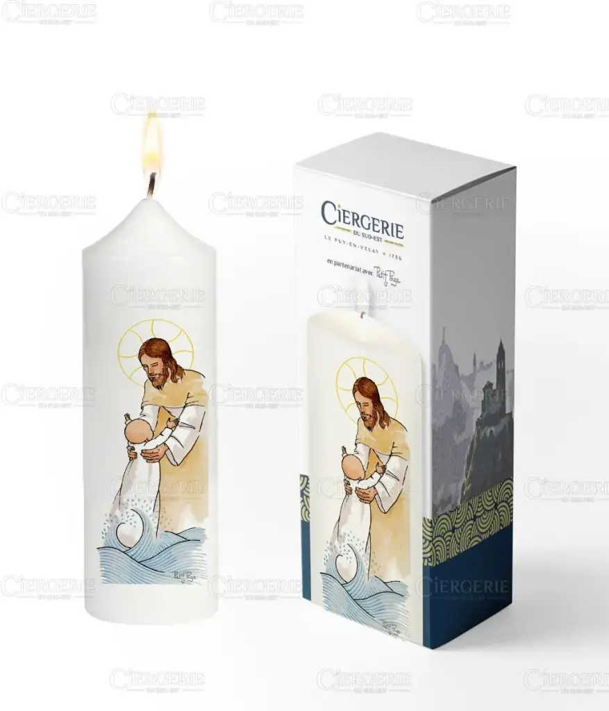 CIERGE BAPTEME BLANC - SAUVE DES EAUX