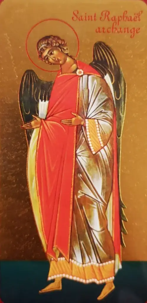 SAINT RAPHAEL - ICONE DOREE A LA FEUILLE 15,5X9,6 CM -