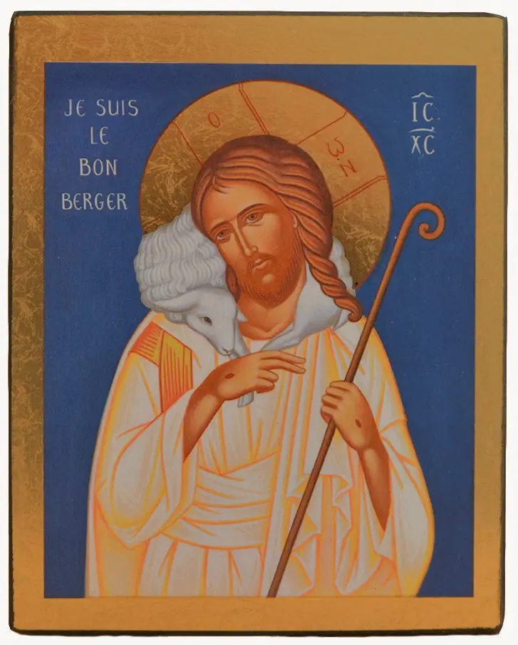 LE BON PASTEUR - ICONE DOREE A LA FEUILLE 11,6X9,6 CM -