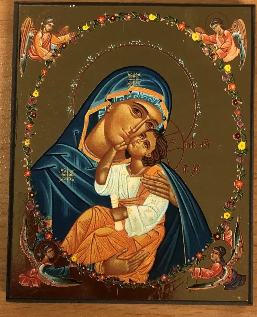 LA VIERGE A LA COURONNE FLEURIE - MINI ICONE AUTOCOLLANTE 8X7 CM - 1186.13