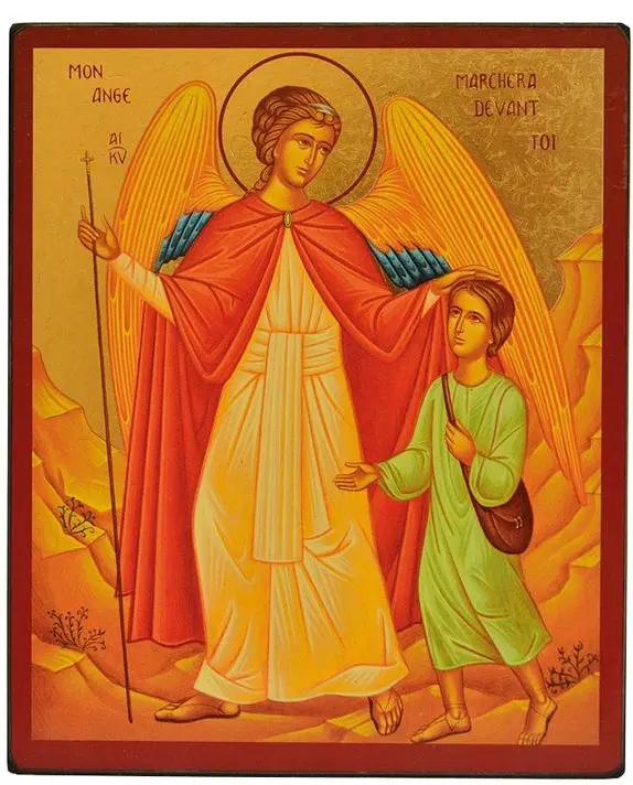 L'ANGE GARDIEN - ICONE DOREE A LA FEUILLE 13,7X9,6 CM -