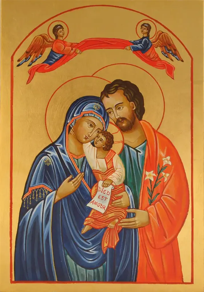 LA SAINTE FAMILLE - ICONE DOREE A LA FEUILLE 12,4X9,6 CM -