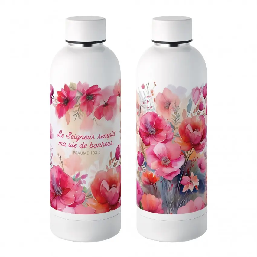 BOUTEILLE ISOTHERME "LE SEIGNEUR REMPLIT MA VIE DE BONHEUR" H23CM