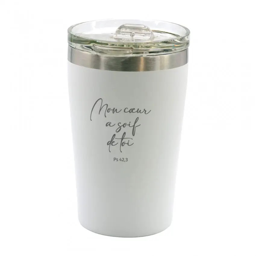 MUG THERMOS BLANC "MON AME A SOIF DE TOI"