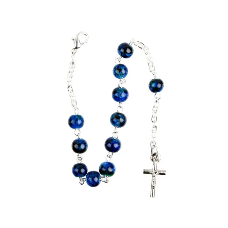 BRACELET DIZAINIER PERLES TACHETEES BLEU , Ø 7 MM