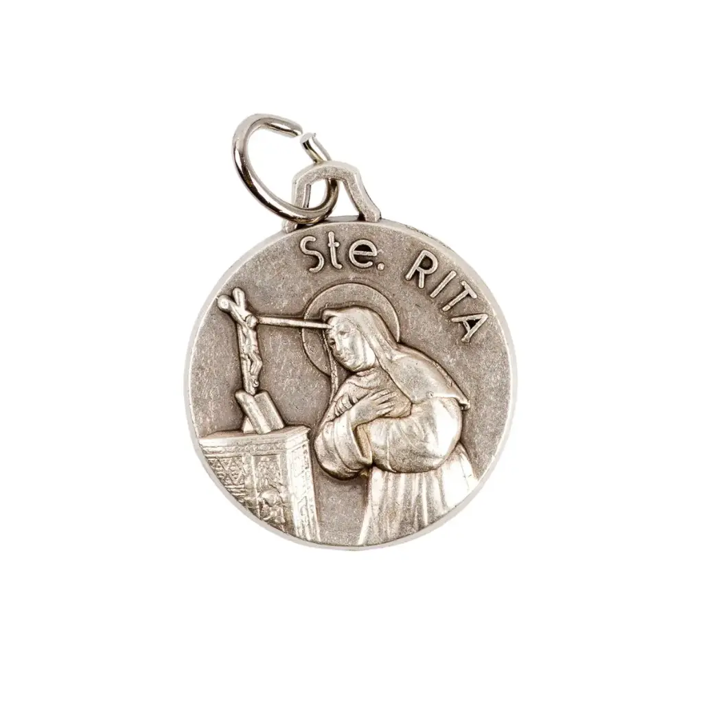 MÉDAILLE FRAPPEE SAINTE RITA EN METAL 18MM