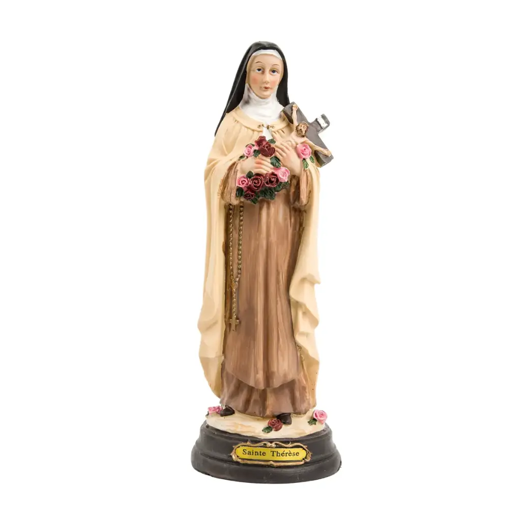 STATUE DE SAINTE THÉRÈSE DE L'ENFANT JESUS - 20CM RÉSINE PEINTE A LA MAIN