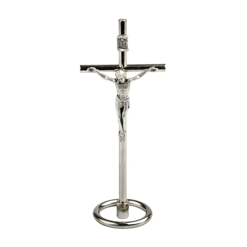 CRUCIFIX SUR SOCLE - ARGENTE H10.5CM