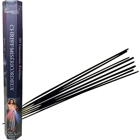 TUBE DE 20 BATONNETS D'ENCENS "CHRIST MISÉRICORDIEUX" PARFUM AMBRE