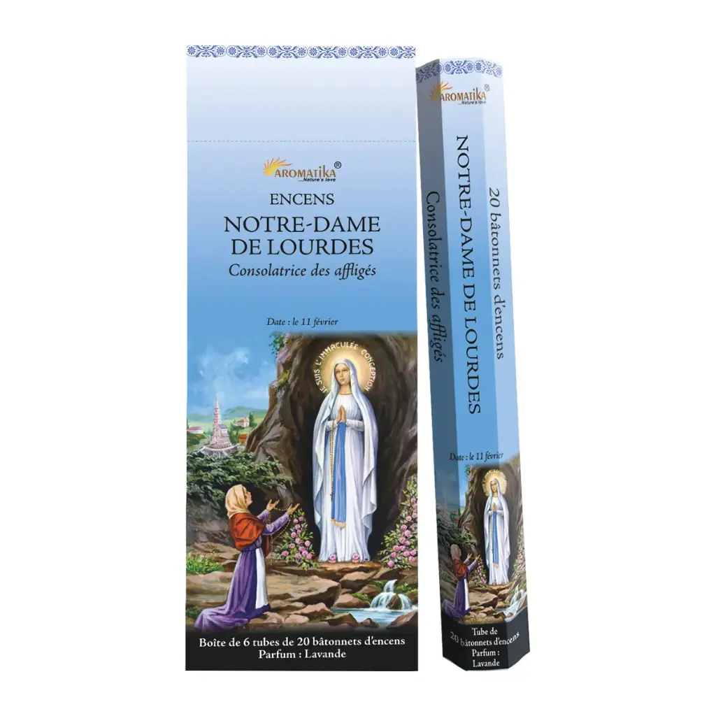 TUBE DE 20 BÂTONNETS D'ENCENS " NOTRE DAME DE LOURDES, PARFUM LAVANDE"