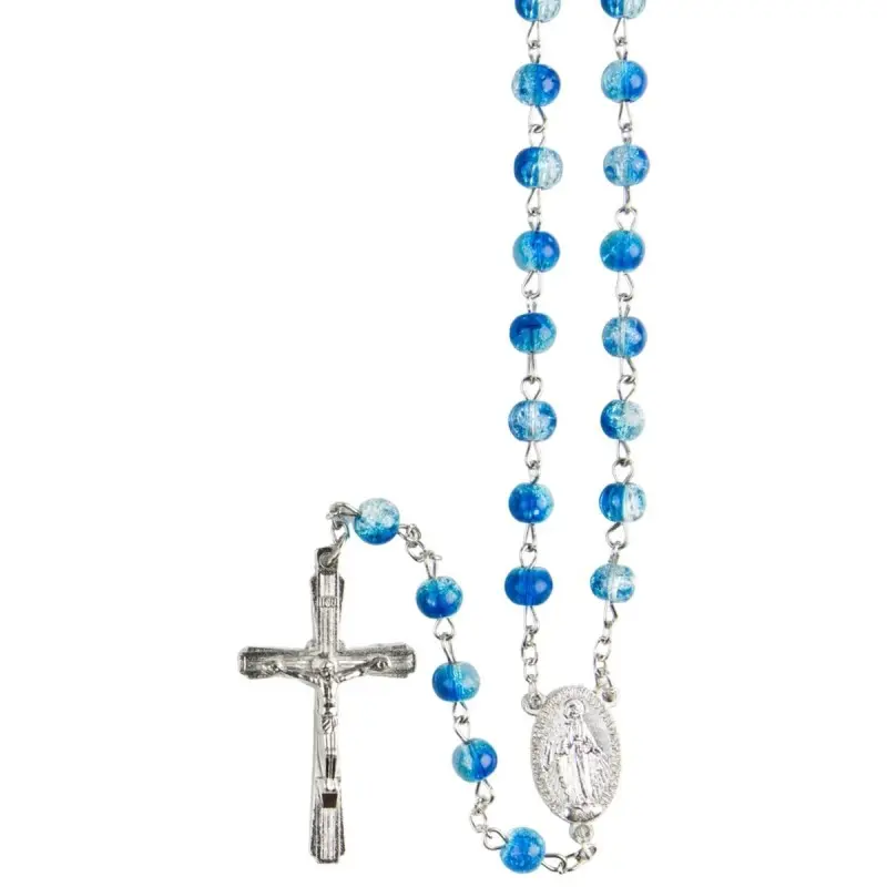 CHAPELET GRAINS BLEU CIEL AVEC MÉDAILLE MIRACULEUSE EN MEDAILLON- SUR CHAINE 