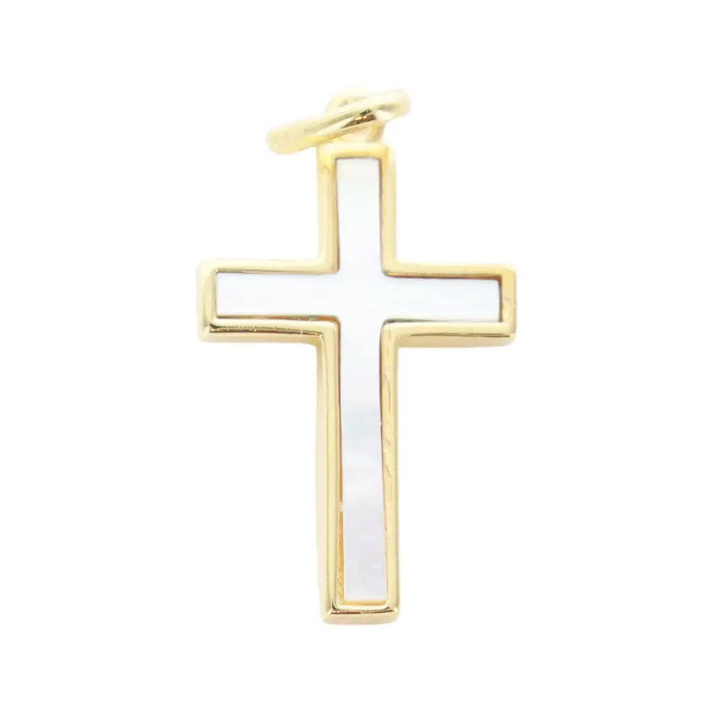 CROIX DE COU PLAQUE OR ET NACRE - H 2.2CM