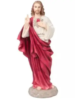 STATUE DU SACRE COEUR 21CM PEINTE A LA MAIN POLYSTONE POLYCHROME