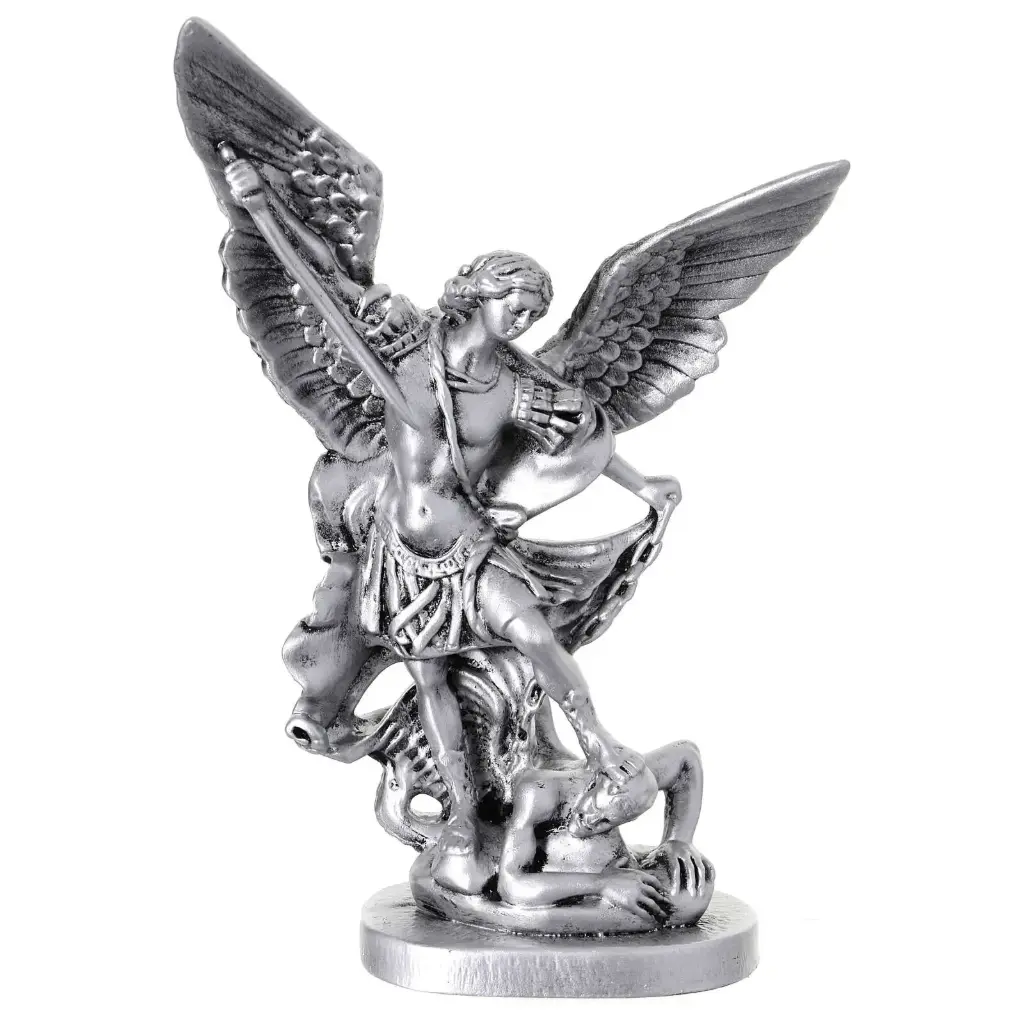 STATUE SAINT MICHEL RESINE ARGENTE 10CM