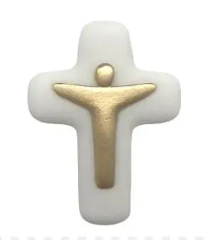 CRUCIFIX EN ALBATRE DORÉ - CHRIST EN RÉSURECTION 13CM