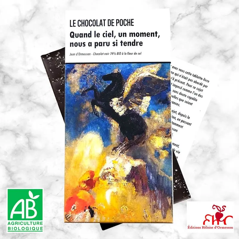 TABLETTE DE CHOCOLAT NOIR 74% BIO A LA FLEUR DE SEL "QUAND LE CIEL UN MOMENT NOUS PARU SI TENDRE"