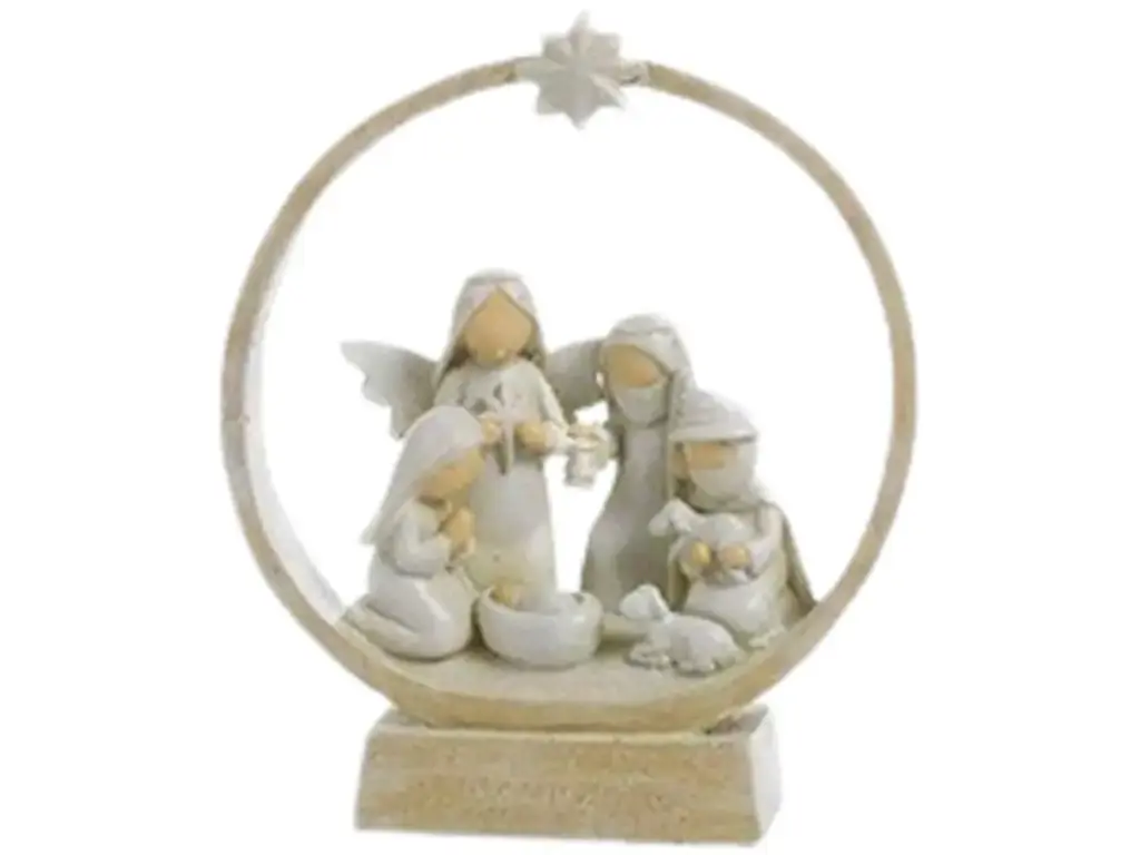 CRECHE SUR SOCLE SOUS L'ETOILE - RESINE H.13CM