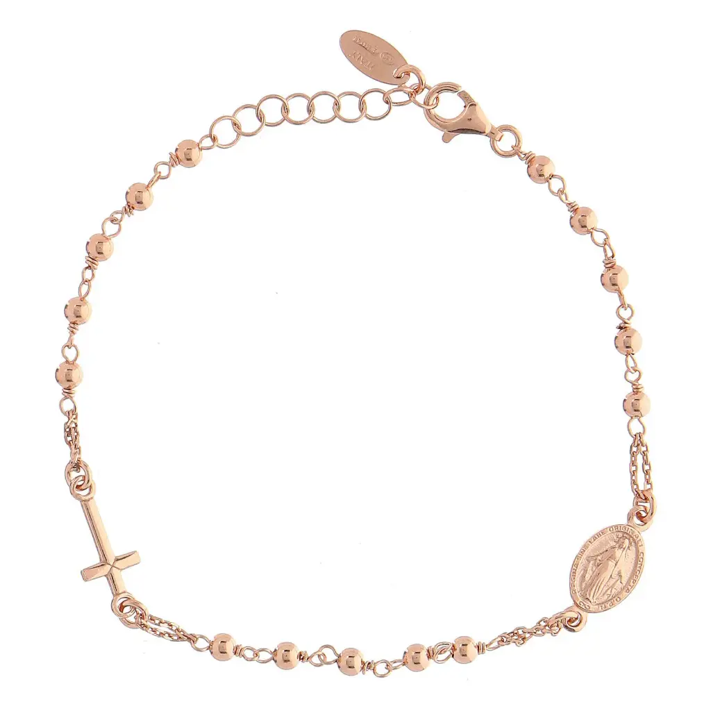 BRACELET ARG925ROSÉ / CROIX ET MEDAILLE