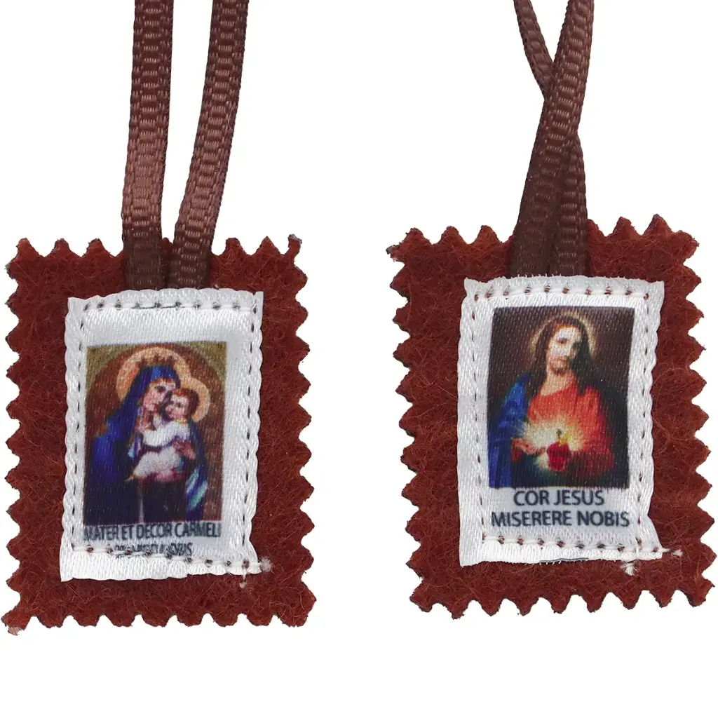 GRAND SCAPULAIRE DE ND DU MONT CARMEL EN TISSUS 8 X 6,5 CM