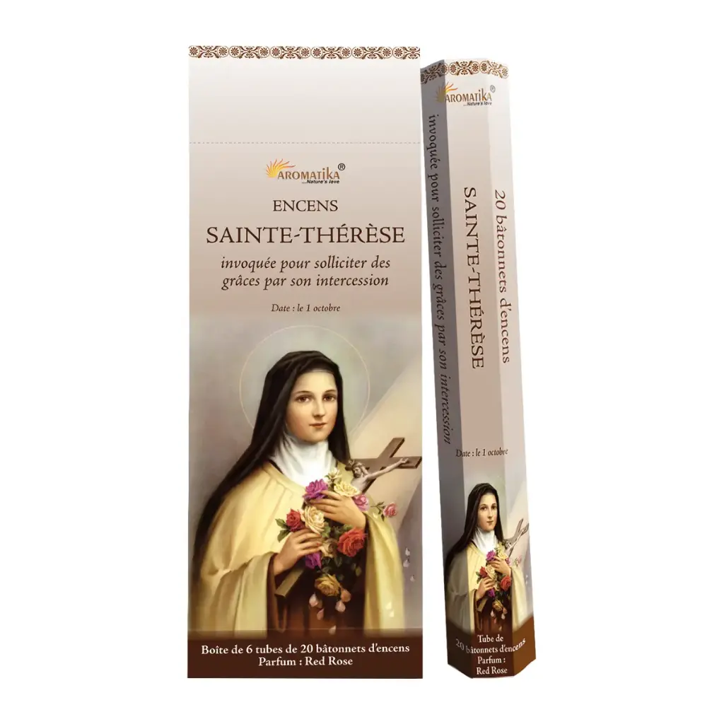 TUBE DE 20 BATONNETS D'ENCENS "SAINTE THÉRÈSE, PARFUM ROSE ROUGE"