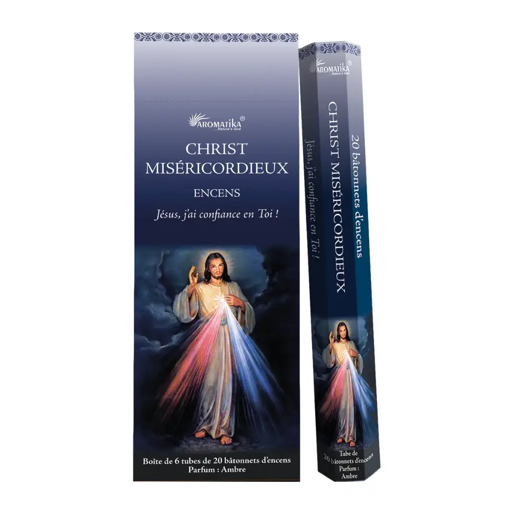 TUBE 20 BÂTONNETS D'ENCENS "CHRIST MISÉRICORDIEUX, PARFUM AMBRE"