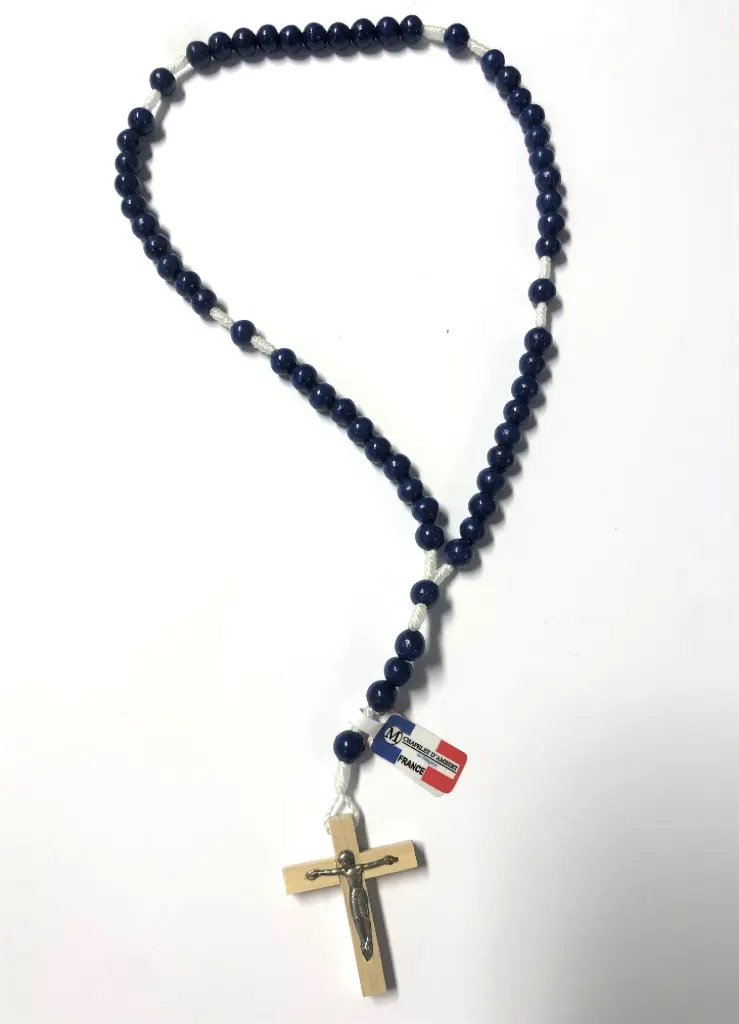 CHAPELET D'AMBERT EN BOIS BLEU MARINE