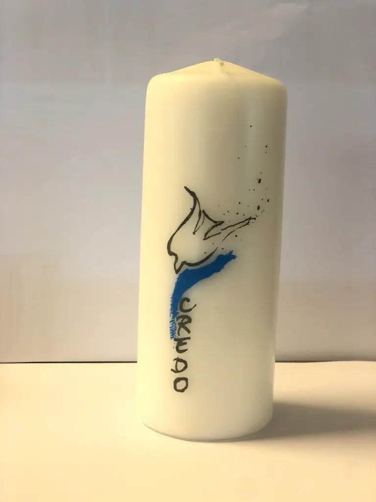 BOUGIE CREDO COLOMBE BLEU  HAUTEUR 15 CM Ø 6 CM.