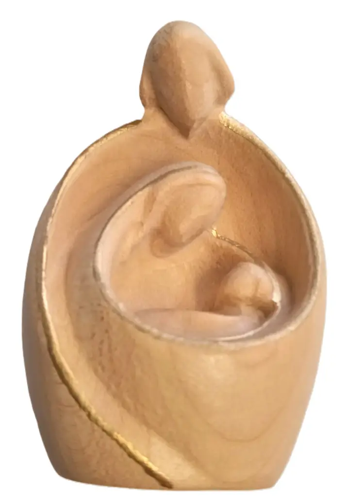 STATUE SAINTE FAMILLE 7 CM BOIS BLANC ET LISERE FEUILLE D'OR