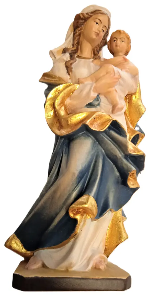 STATUE NOTRE DAME DU COEUR BLANCHE 19,5 CM - BOIS PEINT 