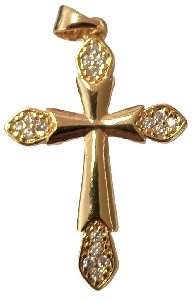 CROIX TREFLE EXTREMITES ZIRCON - PLAQUE OR