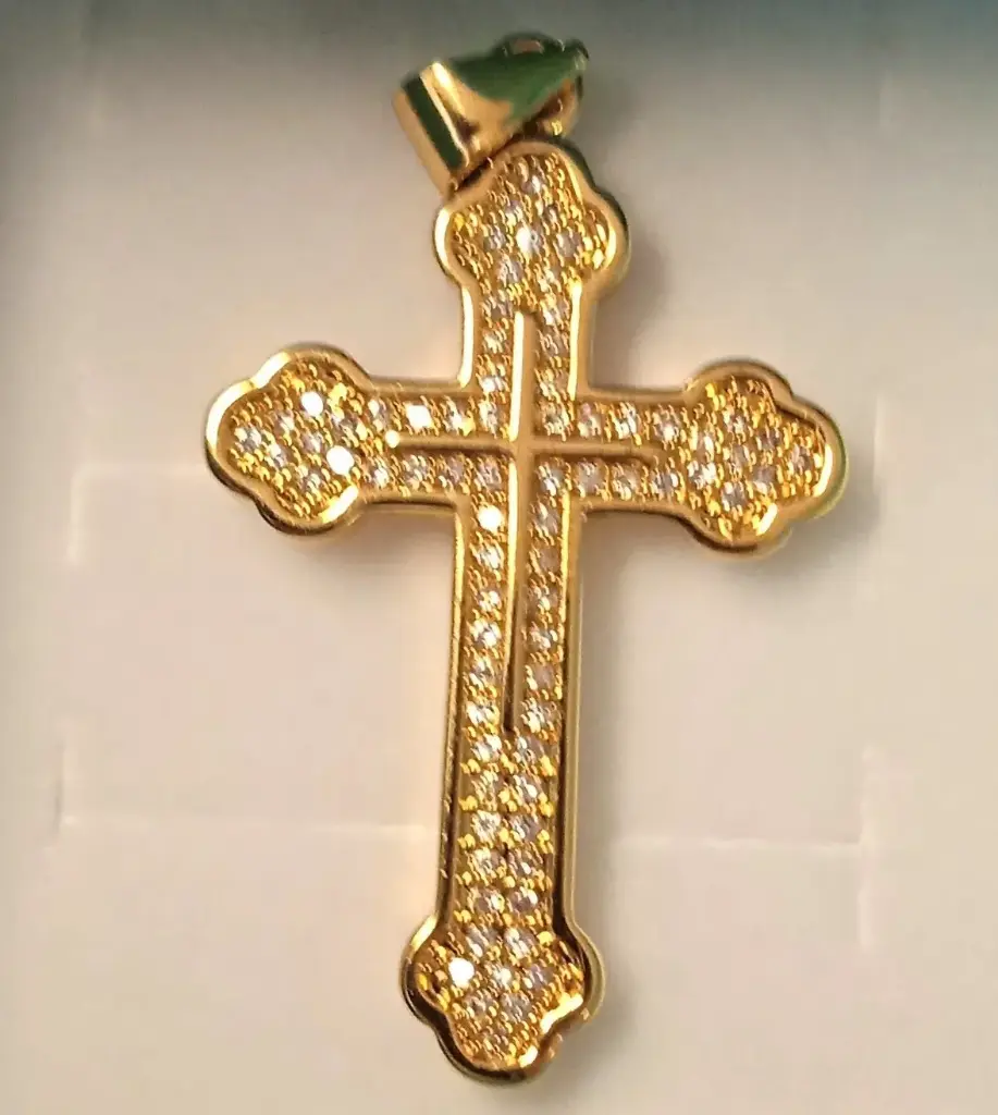 CROIX DE COU STYLE ORTHODOXE - OR ZIRCON 3.2CM