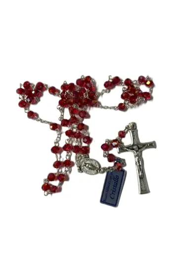 [1000000007848] CHAPELET CRISTAL MEDAILLE MIRACULEUSE - ROUGE