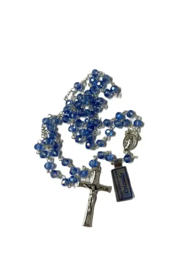 [1000000007862] CHAPELET CRISTAL MEDAILLE MIRACULEUSE - BLEU