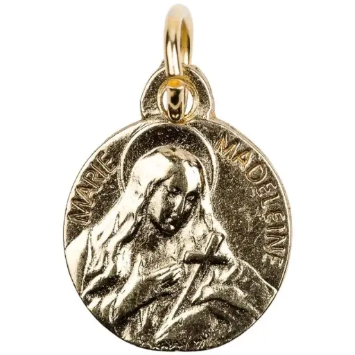 [1000000009309] MÉDAILLE MARIE-MADELEINE LAITON DORÉ 15MM