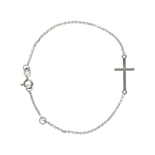 [1000000009590] BRACELET EN ARGENT AVEC CROIX SUR CHAINE