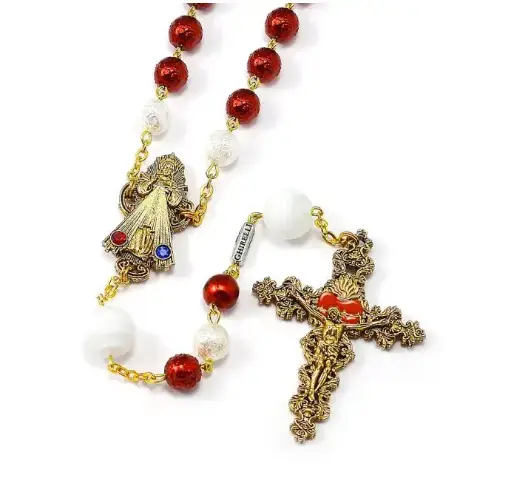 [141069C] CHAPELET DE LA DIVINE MISÉRICORDE - MURANO GLASS, CRYSTAL, AND HAND ENAMEL