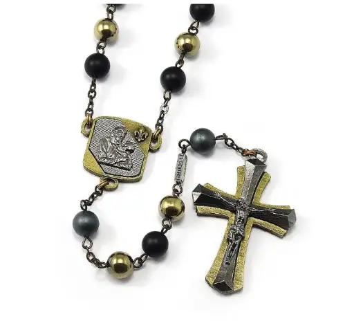 [15217C] CHAPELET SAINT JOSEPH ROSARY IN BRONZE, BLACK AND HEMATITE