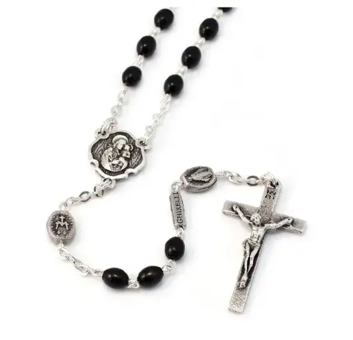 [18147C] CHAPELET DE SAINT JOSEPH BLACK & SILVER ROSARY