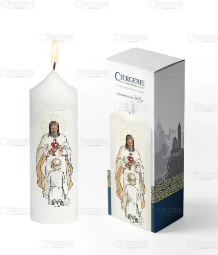 [3169500000662] CIERGE PREMIERE COMMUNION BLANC - SEIGNEUR JESUS FILLE BLONDE
