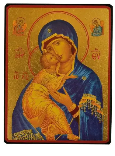 [3700284885498] VIERGE DE VLADIMIR BLEUE - ICONE DOREE A LA FEUILLE 12X9,6 CM -