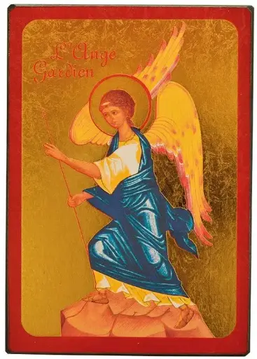 [3700284888857] L'ANGE GARDIEN - ICONE DORÉE A LA FEUILLE 13,7X9,6 CM - 596.63