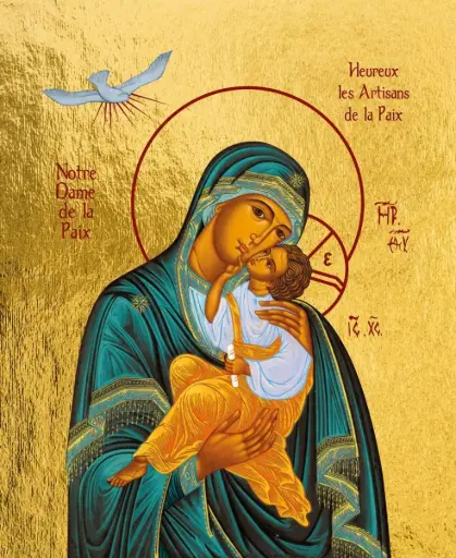 [3700284888864] NOTRE DAME DE LA PAIX - ICONE DOREE A LA FEUILLE 12X9,6 CM -