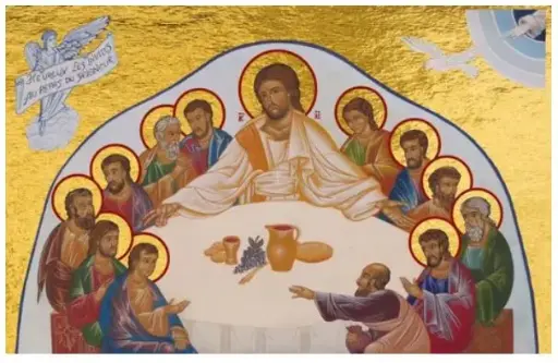 [3700284898153] LA CENE - ICONE DORÉE A LA FEUILLE 14.9X22.5 CM - 741.67